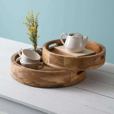 Two Round Wood Trays - Decorative Trays